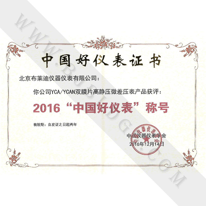 中國好儀表證書